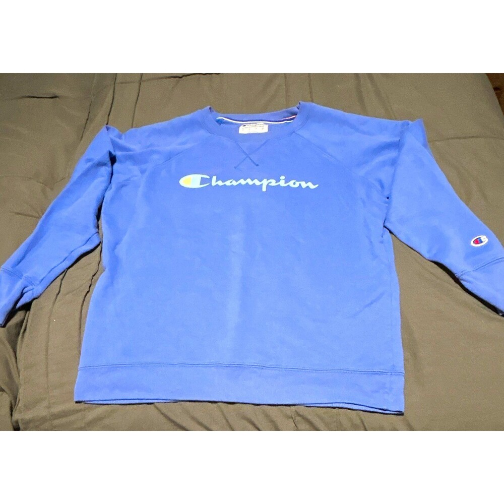 Champion Women’s L Blue Crewneck Pullover Sweatshirt Solid Logo Long Sleeve